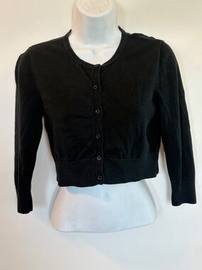 Small Women’s Ann Taylor Classic Black Cropped Button Cardigan 100% Cotton